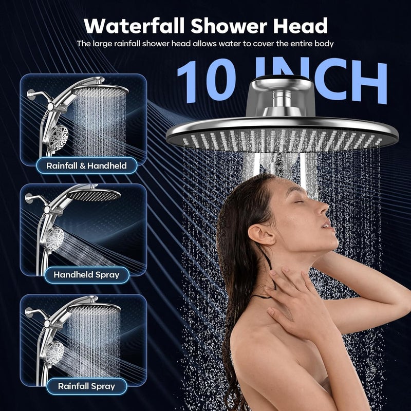 Razime Shower Head with filtered Handheld High Pressure daul Shower Heads with Handheld Spray Combo and 10 Sprays Handheld Shower Head Detachable Shower head Built-in Magnetic Docking and Power Jets Chrome - Image 5